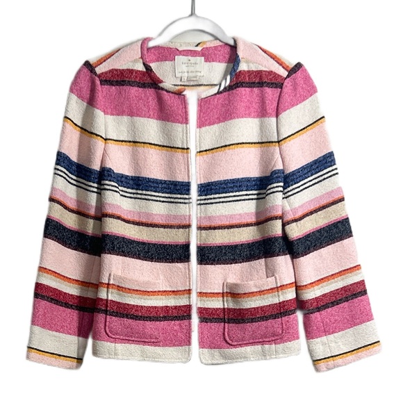 Kate Spade NY Berber Pink Stripe Collarless Blazer Jacket - Picture 9 of 11